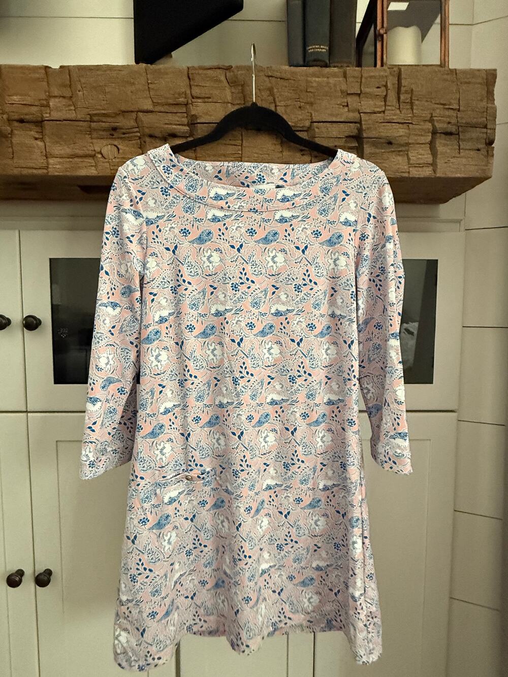 Cabana Life Pink Blue Paisley Tunic Dress 3/4 Sleeve UPF Sun Protective M